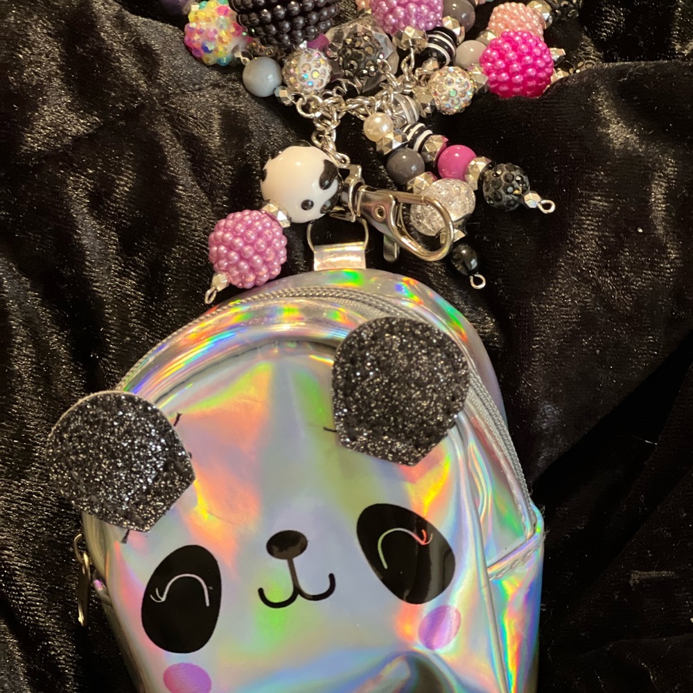 Holographic Panda Backpack with Beaded Accents